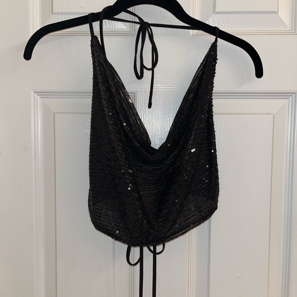 Cowl neck sequin top
